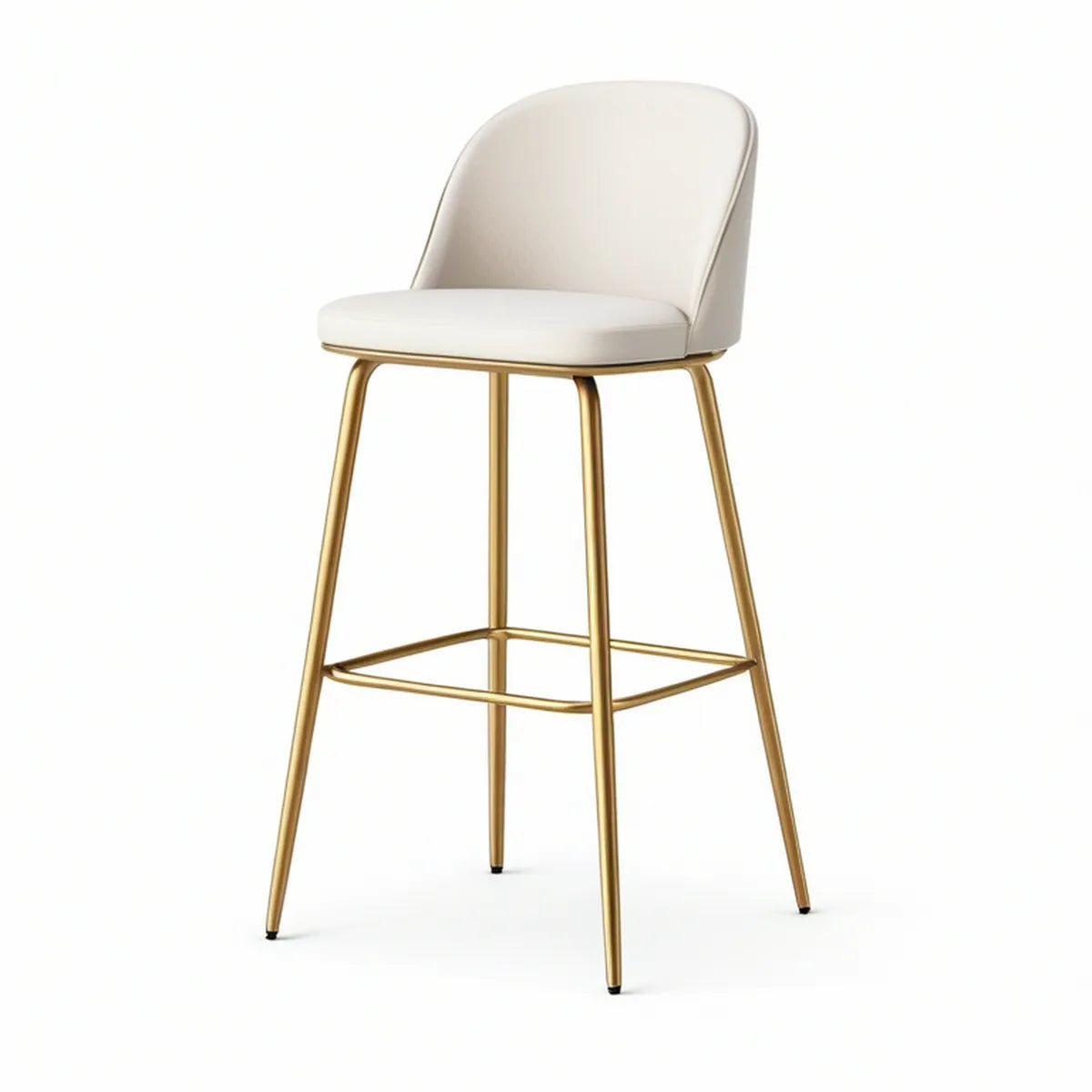Barhocker mit Rückenlehne aus PU-Kunstleder und Stahl, 48 x 53 x 101 cm, Cremeweiss/Gold
