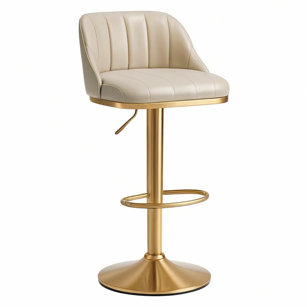 Höhenverstellbarer Barhocker mit Rückenlehne, PU-Bezug, Beige/Gold, 52 x 52 x 92–112 cm