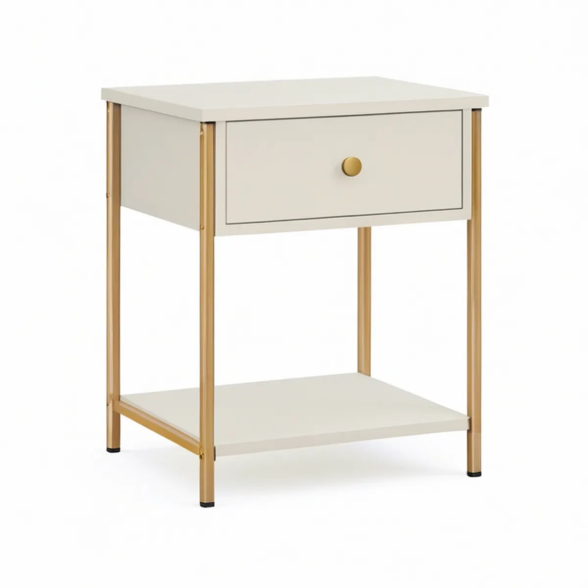 Nachttisch mit Schublade und Ablage, 45 x 35 x 60 cm, Weiss/Gold