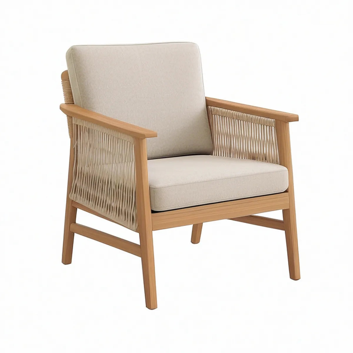 Gartensessel mit Armlehnen aus Akazien-Massivholz, Beige/Natur, 72 x 78 x 80 cm