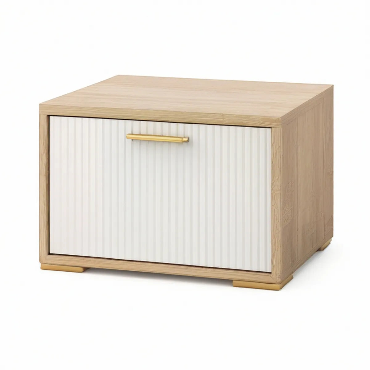 Nachttisch aus MDF mit Eichen-Dekor, Weiss und Gold, 50 x 40 x 45 cm