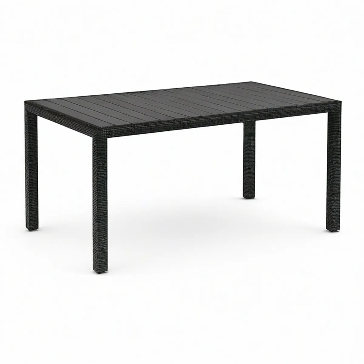 Rechteckiger Gartentisch 150 x 90 x 75 cm aus Polyrattan, Stahl und WPC, Schwarz