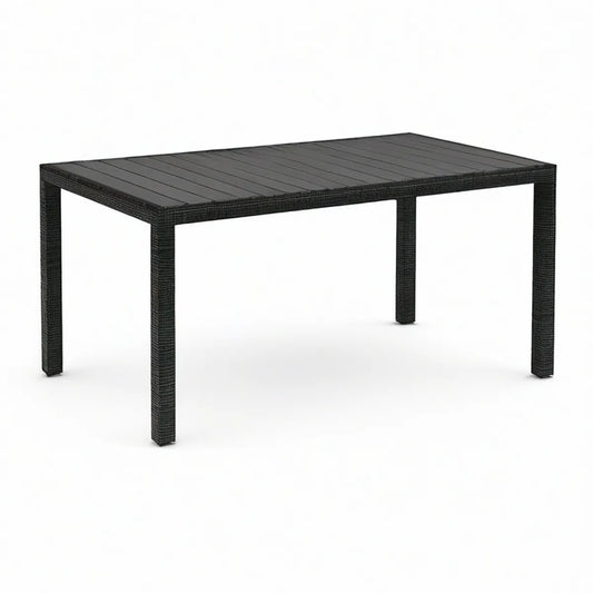 Rechteckiger Gartentisch 150 x 90 x 75 cm aus Polyrattan, Stahl und WPC, Schwarz