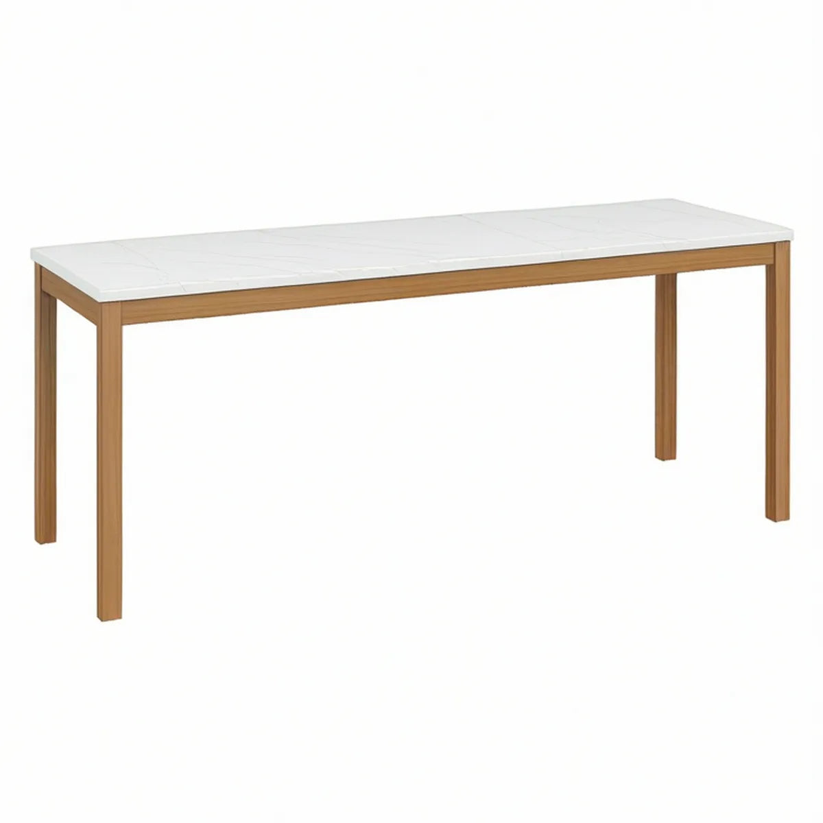Rechteckiger Gartentisch aus Akazienholz und Keramik, Weiss/Braun, 200 x 100 x 74 cm