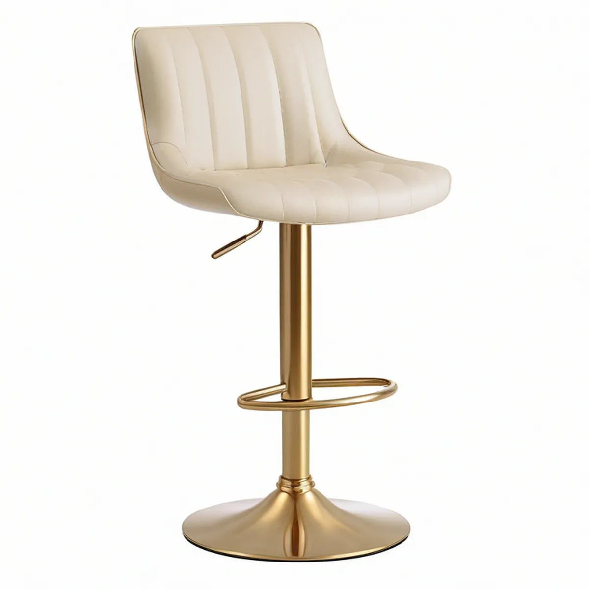 Höhenverstellbarer Barhocker mit Rückenlehne aus PU-Kunstleder, Creme/Gold, 48 x 52 x 90–112 cm
