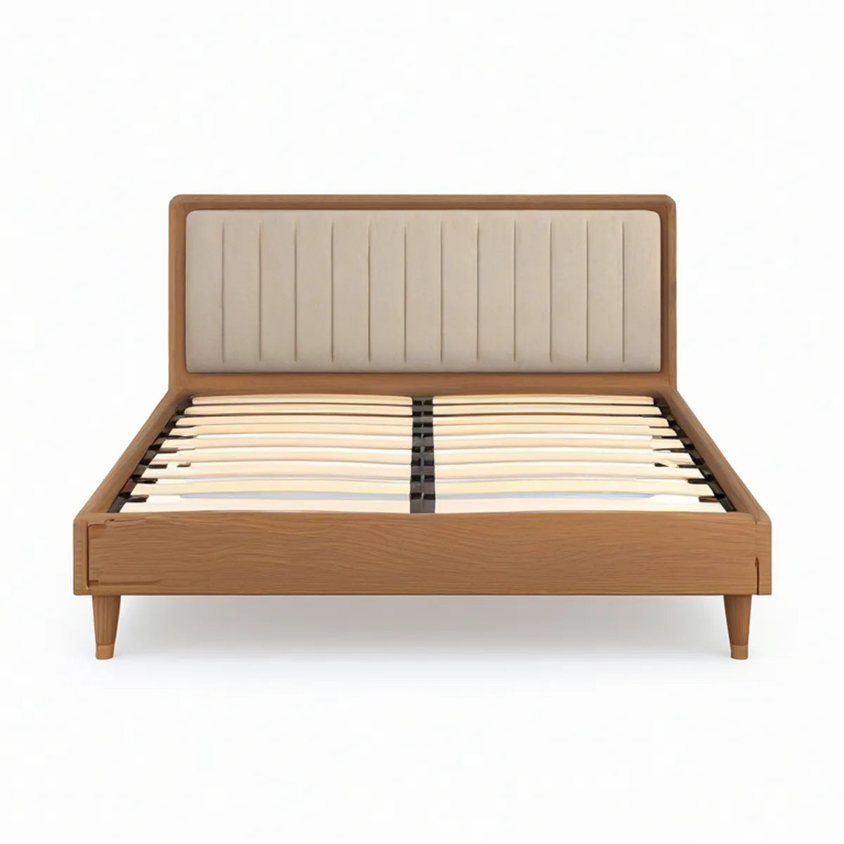 Doppelbett 160 x 200 cm mit Lattenrost, Eichenfurnier, Naturbraun/Beige/Schwarz