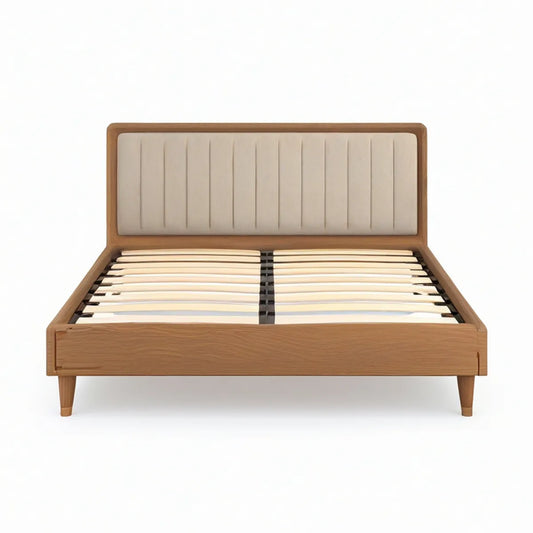 Doppelbett 160 x 200 cm mit Lattenrost, Eichenfurnier, Naturbraun/Beige/Schwarz