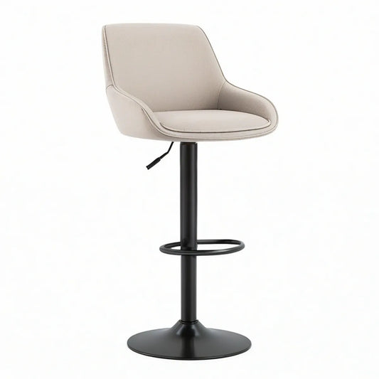 Höhenverstellbarer Barhocker mit Rückenlehne und Armlehnen, 52 x 53 x 90–112 cm, Beige/Schwarz