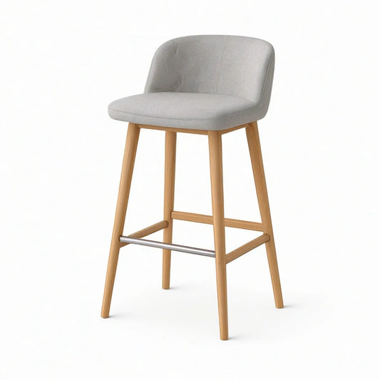 Barhocker mit Rückenlehne, 47 x 52 x 101 cm, Buche und Polyester, Grau/Natur/Silber