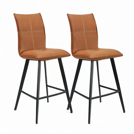 Barhocker 2er-Set mit Rückenlehne, 43 x 50 x 94 cm, Kunstleder Cognacbraun/Schwarz