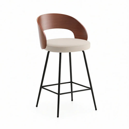 Barhocker mit Rückenlehne, 50 x 50 x 95 cm, Sitzhöhe 75 cm, Nussbaum/Beige/Schwarz